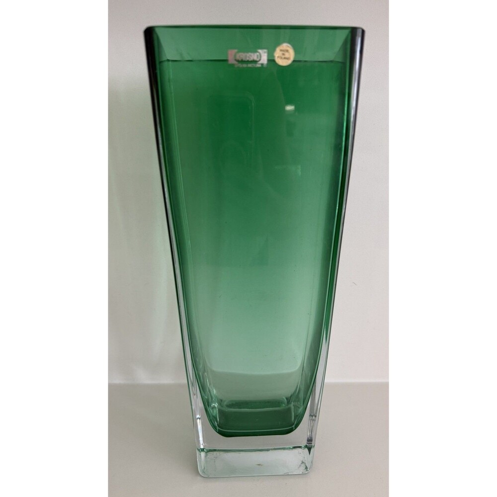 KROSNO Poland flower vase vintage craft made in Poland green Christmas 13.5 inch